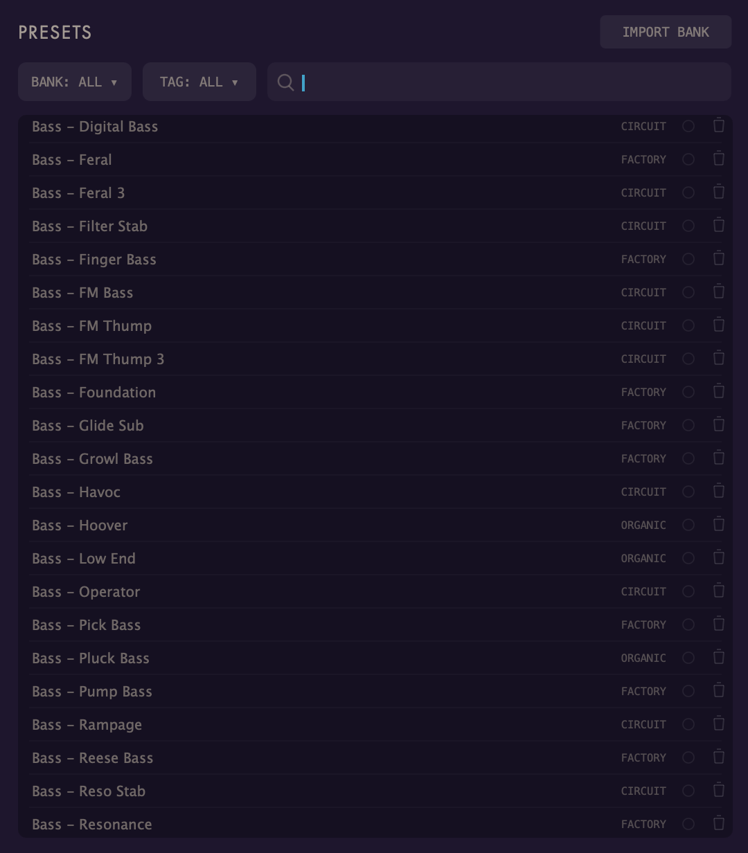 120+ Factory Presets